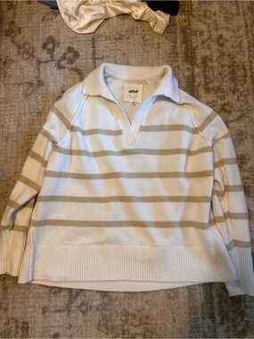 aerie Cream Sweater with Tan Stripes